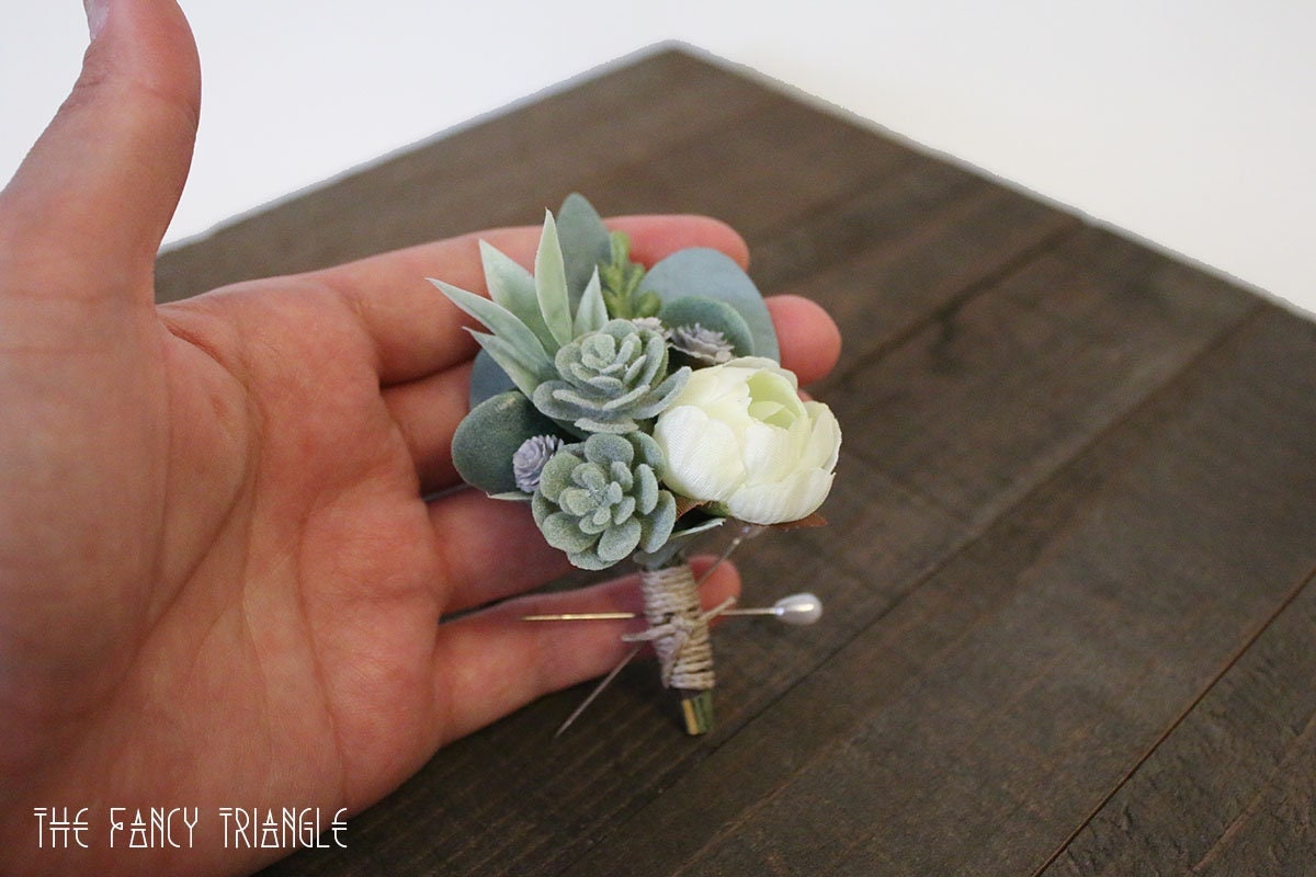 Fresh Succulent Botonniere with Magnetic Aid for Easy Placement — Stems