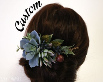 CUSTOM Bridal Hair Comb- *Message Me Your Custom*Please Read Description*-Blue Succulent, Acorn, Dried Floral, Foliage Botanical Hair Comb