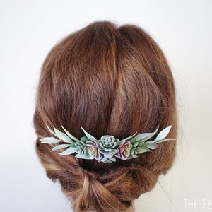 Get Both Handmade Succulent Symmetrical Light Green Leaf Side Comb & Mini Succulents Alligator Hair Clip faux succulents image 7