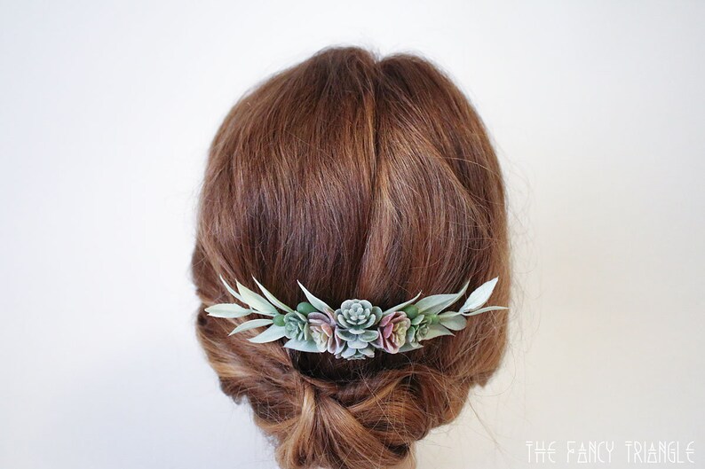 Get Both Handmade Succulent Symmetrical Light Green Leaf Side Comb & Mini Succulents Alligator Hair Clip faux succulents image 7