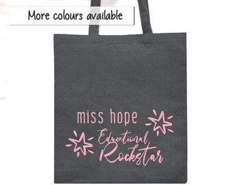 Teacher Gift for Woman, Educational Rockstar Tote Bag, Personalised, Teaching Assistant End of Term Gift, Teacher Appreciation Present