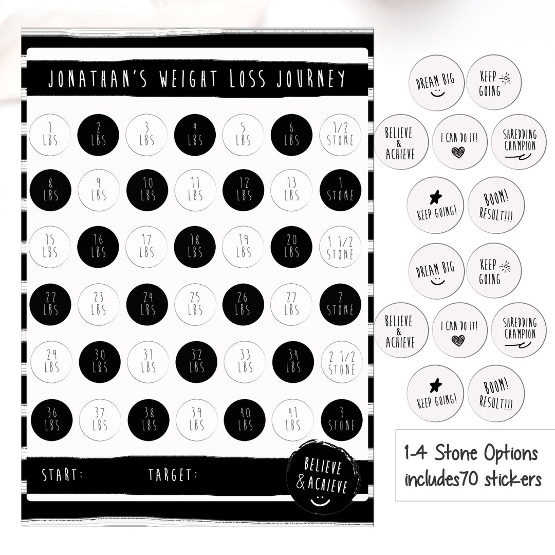 Weight Loss Chart With Sticker, Personalised 14 Stone Options, Weight