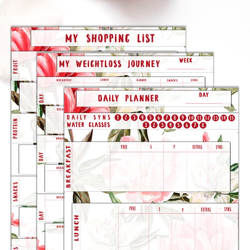 Slimming World Food Diary Printable Rose Food Diaries Diet | Etsy
