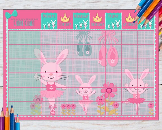 Reward Chart Toddler Girl Ballerina Bunny Homework Etsy