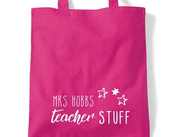 Teacher Stuff Tote Bag - Personalised Teacher Gift from Pupil - Book Bag for Teacher