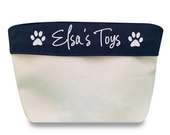 Pet Toy Storage Basket, Personalised to your Pet, Dog Treat Organiser, Cat Toy Canvas Bag, Christmas Gift Pet, 2 Sizes