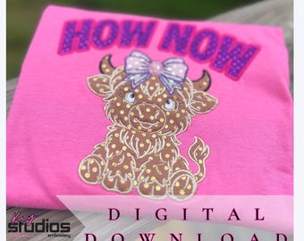 Wie jetzt Highland Kuh Stickdatei | Stickdatei für die Stickmaschine Plattstich | Sofort Download