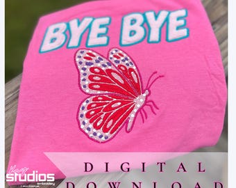 Tschüss Schmetterling Stickdatei | Satin Stitch Applikation Design (Instant Download)
