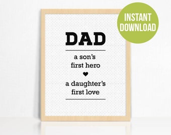 PRINTABLE Dad. A son's first hero. A daughter's first love. Wall Print | Father's Day Gift