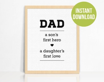 Printable Dad Quote “A Son’s First Hero” | Father’s Day or Birthday Wall Art | Instant Digital Download
