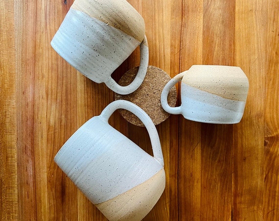 Round Bottom Mugs- white and speckled- handmade coffee mugs- different sizes