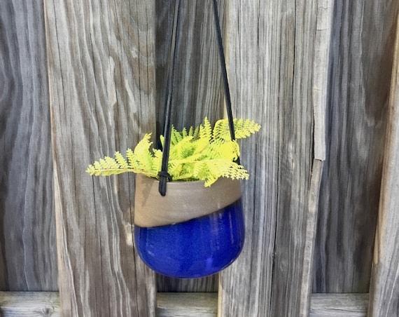 Large Ceramic planter-Blue- hanging flower pot -herb planter