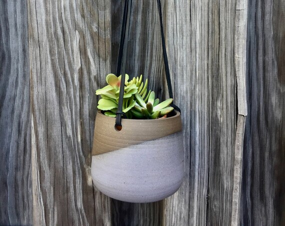 Large Ceramic planter-Purple/gray- Hanging flower pot - herb planter