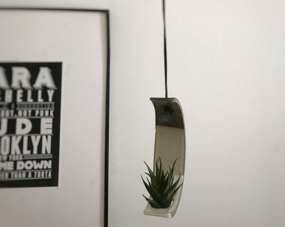 Chocolate- Hanging crescent moon Airplant holder- ceramic- plant vase arc- two tone white on chocolate stoneware