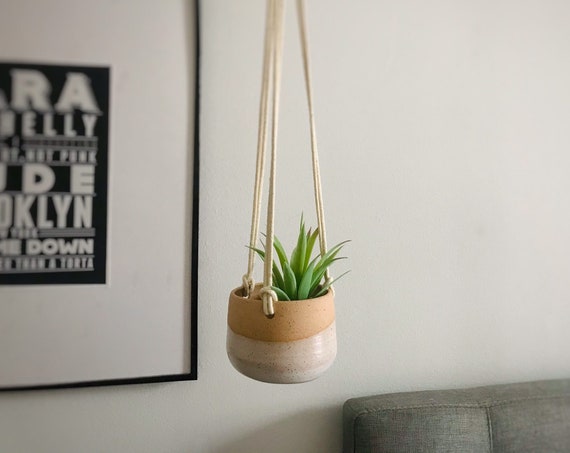 Small 3" hanging planter-ceramic- hanging flower pot - with drainage hole