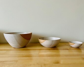 Angled Bowls - Speckled White and Natural Stoneware - Handmade Ceramic Kitchenware - Size Options