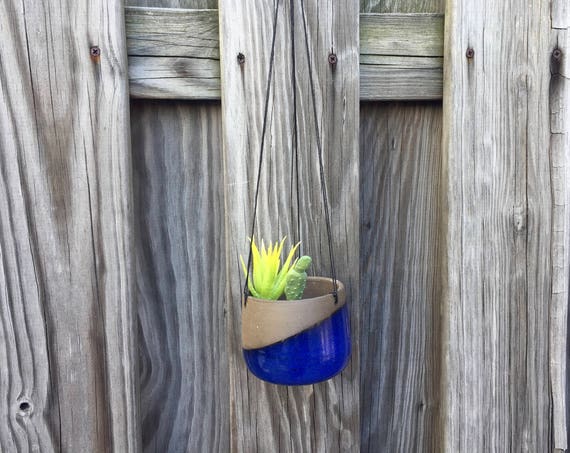 Small Ceramic planter-Blue- hanging flower pot -herb planter