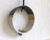 Tri color - Hanging Circular Airplant holder- ceramic- plant vase- 3 tone white and black on beige stoneware