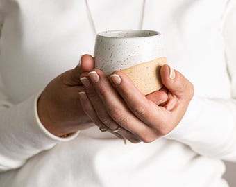 Handmade Espresso Cup – Small Ceramic Coffee Tumbler – Modern White Kitchenware Gift