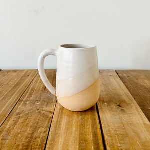 Tall Round-Bottom Mug White and Beige Handmade Ceramic Coffee Mug Beige and white