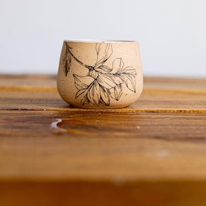 Flower Espresso Cup - White & Speckled Stoneware - Handmade Ceramic Coffee Mug - Small Tumbler Gift-