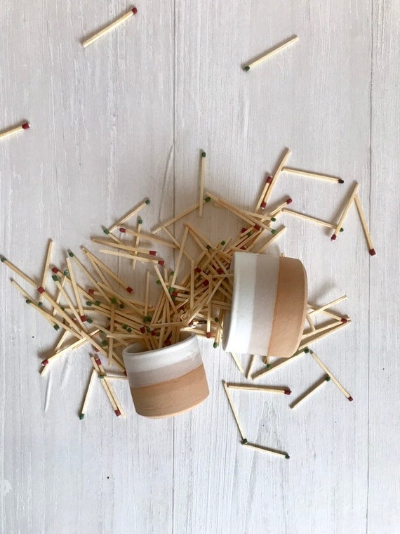 Beige- ceramic Matchstick holder- Strike on side - two size options