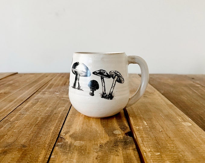 SALE! 50% off - Shroom Mug - White - Handmade Ceramic Coffee Mug - Distressed Mushroom Design