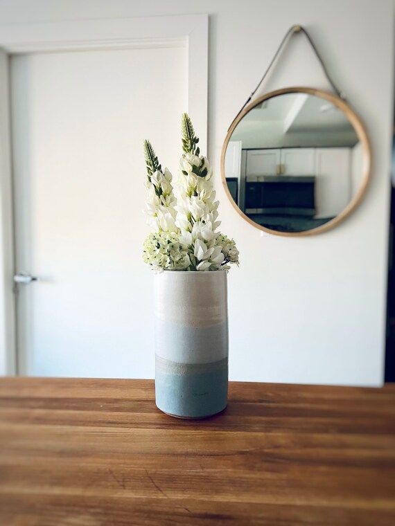 criss cross tall cylinder vase. ceramic.