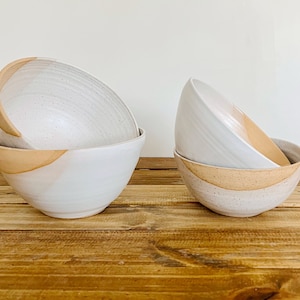 Angled Bowls White and Natural Stoneware Handmade Ceramic Kitchenware Size and Style Options image 1