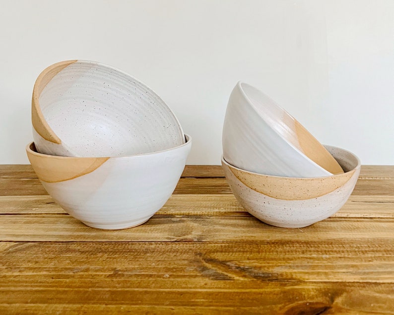 Angled Bowls White and Natural Stoneware Handmade Ceramic Kitchenware Size and Style Options image 1