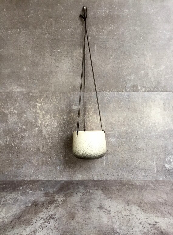 Small Ceramic planter-white and black - hanging flower pot - herb planter