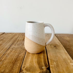 Tall Round-Bottom Mug White and Beige Handmade Ceramic Coffee Mug Speckled and white