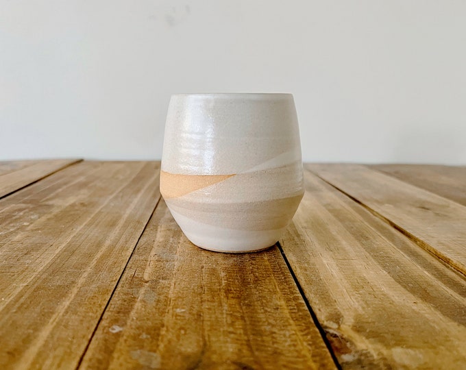 Criss-Cross Angled Tumbler - White - Handmade Ceramic Kitchenware
