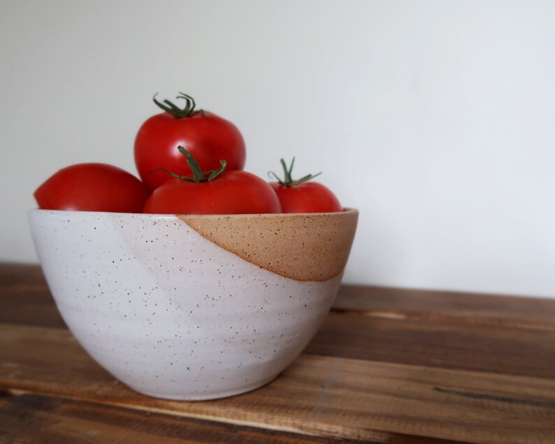 Angled Bowls White and Natural Stoneware Handmade Ceramic Kitchenware Size and Style Options image 7