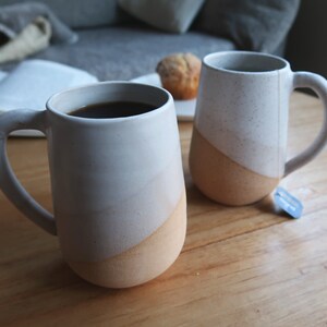 Tall Round-Bottom Mug White and Beige Handmade Ceramic Coffee Mug image 2