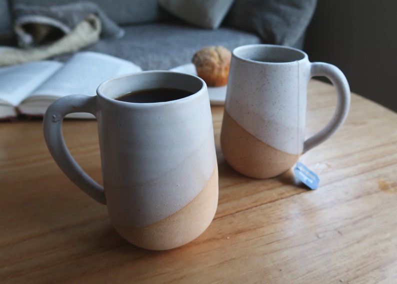 Tall Round-Bottom Mug White and Beige Handmade Ceramic Coffee Mug image 2