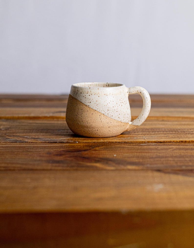 Round-Bottom Espresso Mug - handmade small coffee cups-Unique Stoneware Kitchenware- 4oz speckled sand
