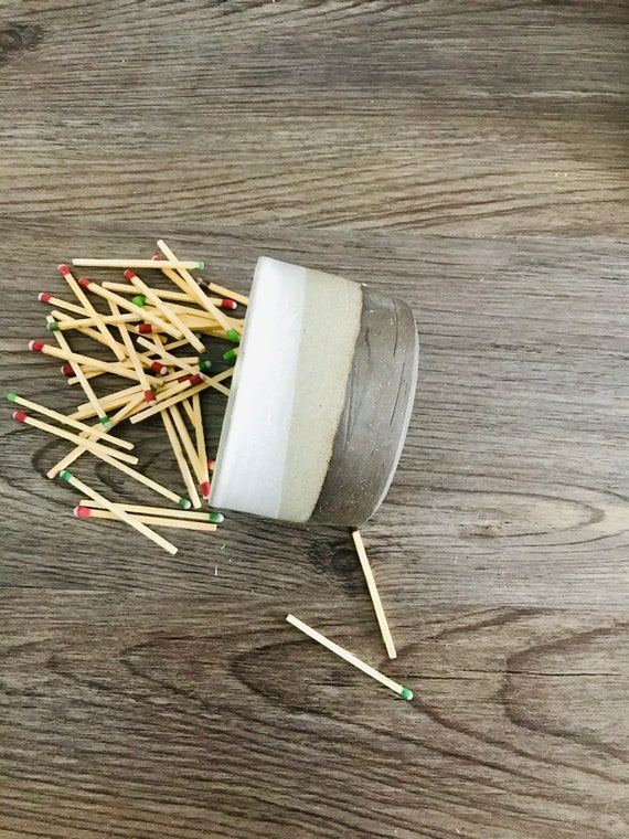 chocolate and white-ceramic Matchstick holder- Strike on side