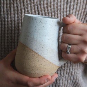 Tall Round-Bottom Mug White and Beige Handmade Ceramic Coffee Mug image 8