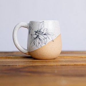 Flower Mug - White and Speckled - Handmade Ceramic Coffee Mug