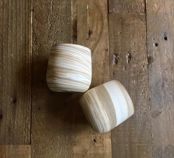 Ceramic stemless wine glasses- marble clay- beige and white NEW!