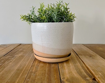 Round Bottom Planter and Saucer - White - Handmade Ceramic