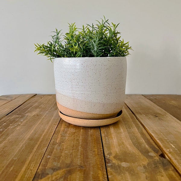 Round Bottom Planter and Saucer - White - Handmade Ceramic