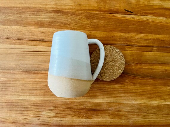 Tall Round Bottom Mug- white and beige