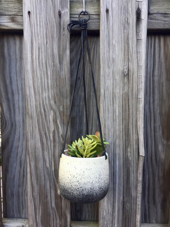 Large Ceramic planter-white and black- Hanging flower pot - herb planter