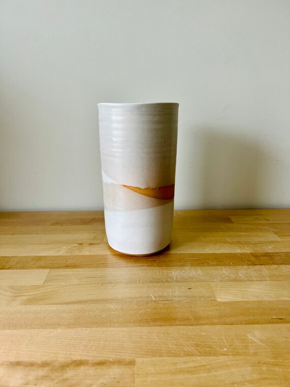 Sample- criss cross tall cylinder vase. ceramic- color options- handmade ceramics