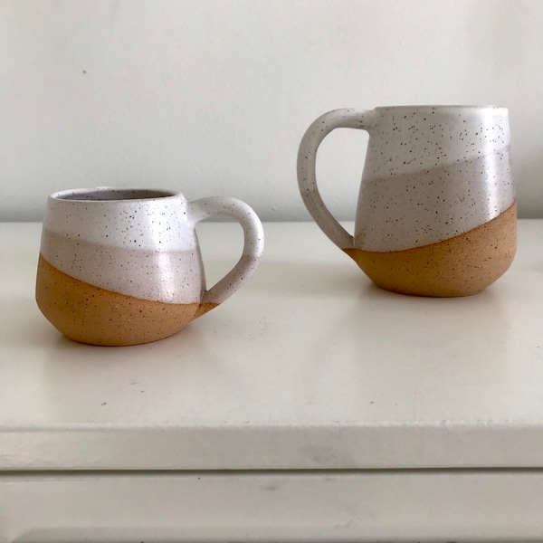 Speckled and white - ceramic espresso cup- coffee mug- two sizes available!!! white on speckled clay