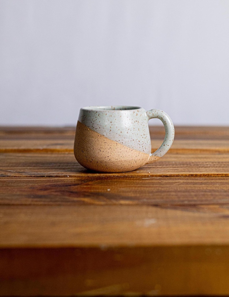 Round-Bottom Espresso Mug - handmade small coffee cups-Unique Stoneware Kitchenware- 4oz speckled mint