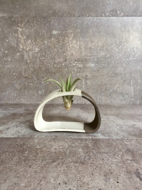Small Airplant stand- ceramic plant stand- - two tone white on chocolate stoneware- NEW!