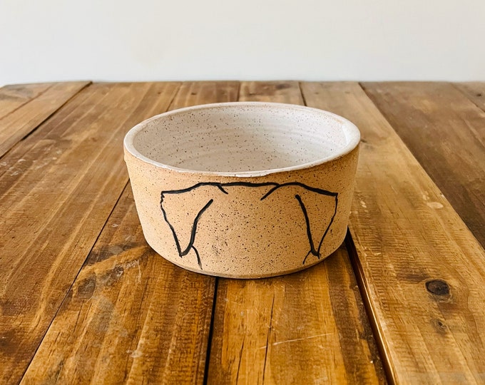 Mod Dog Food Bowl - Natural Beige and White - Handmade Ceramic